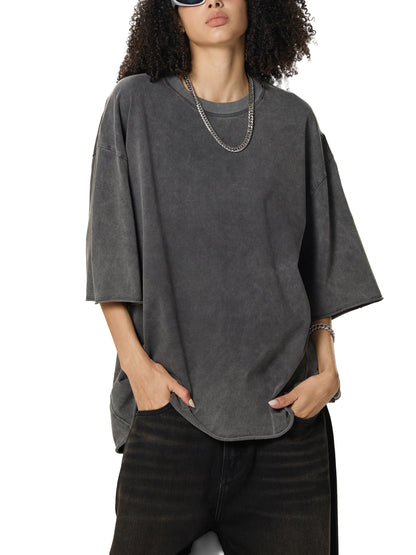 Raw Edge Snow Washed Boxy T-Shirt (BACK)