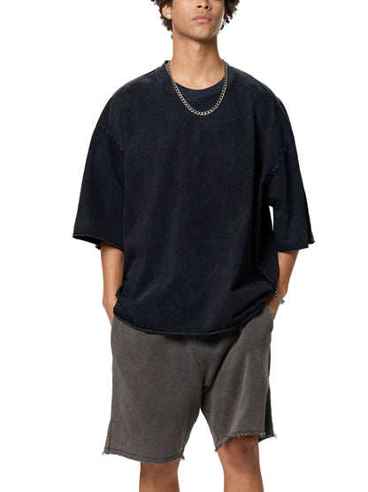 Raw Edge Snow Washed Boxy T-Shirt (BACK)
